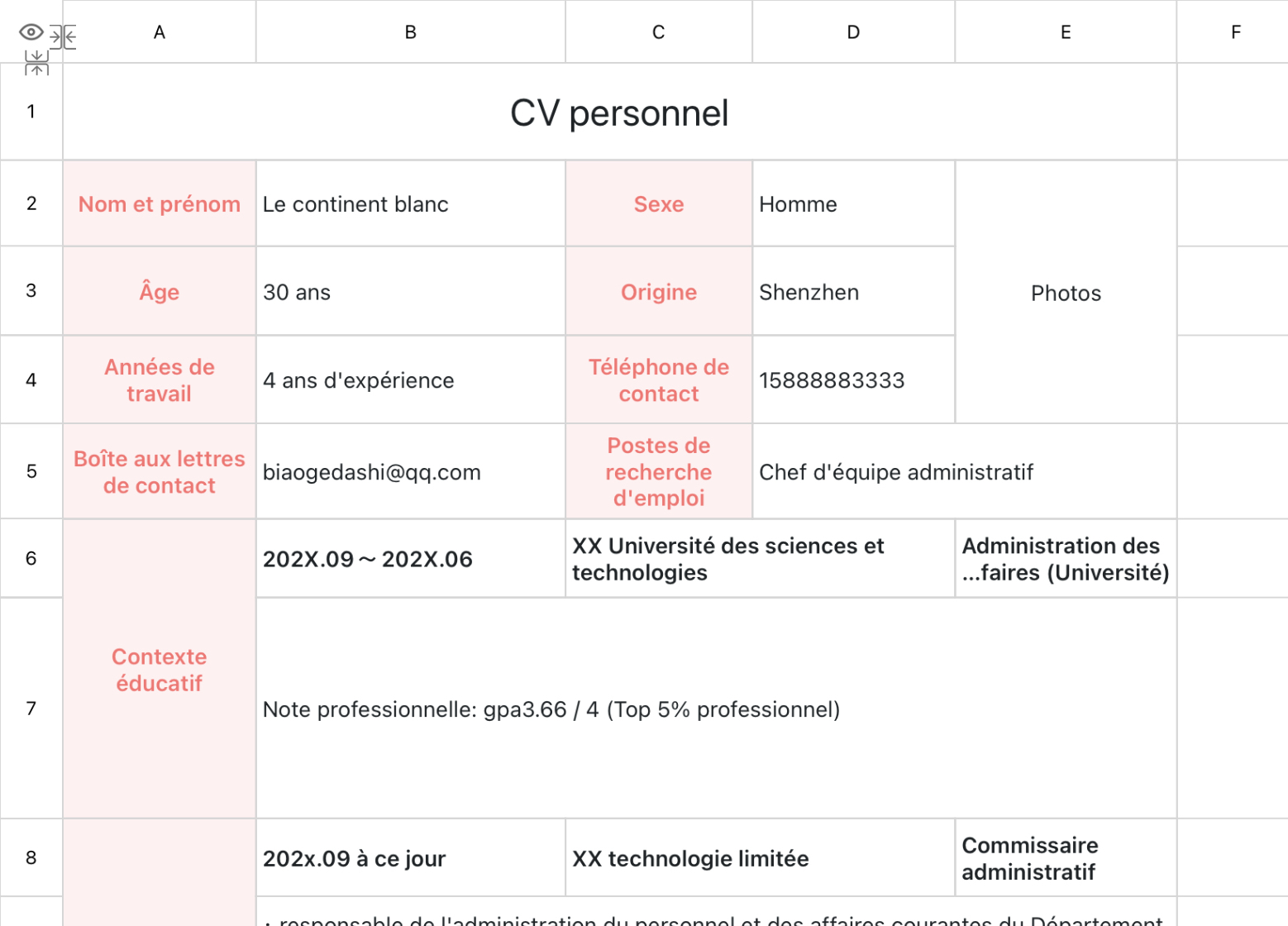 CV administratif minimaliste 2